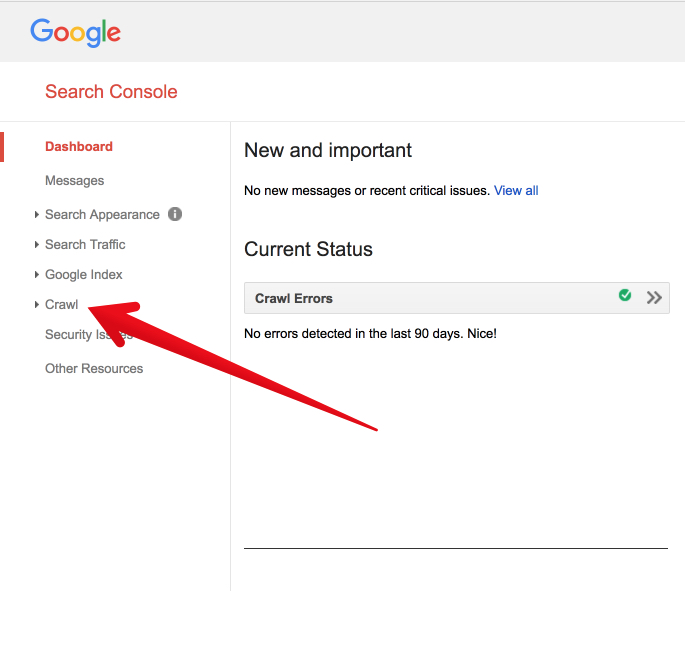 google search console showing where to find crawl errors